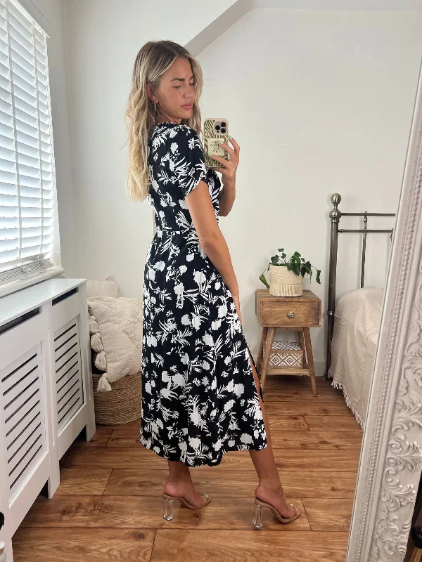 Winnie V Neck Midi Dress / Mono Floral