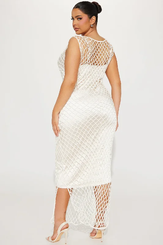 Zoe Crochet Maxi Dress Set - Beige