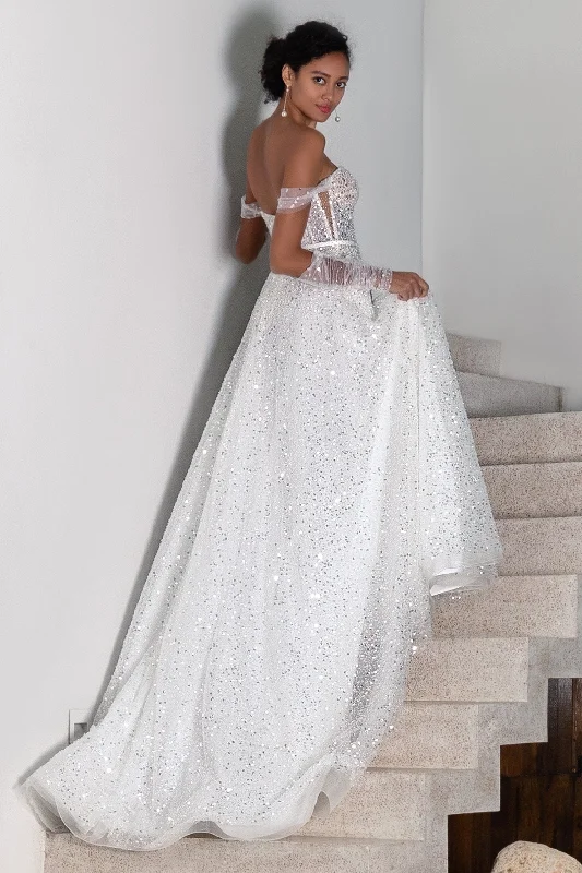 A-Line Court Train Sequined Wedding Dress CW2381