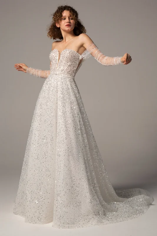 A-Line Court Train Sequined Wedding Dress CW2381