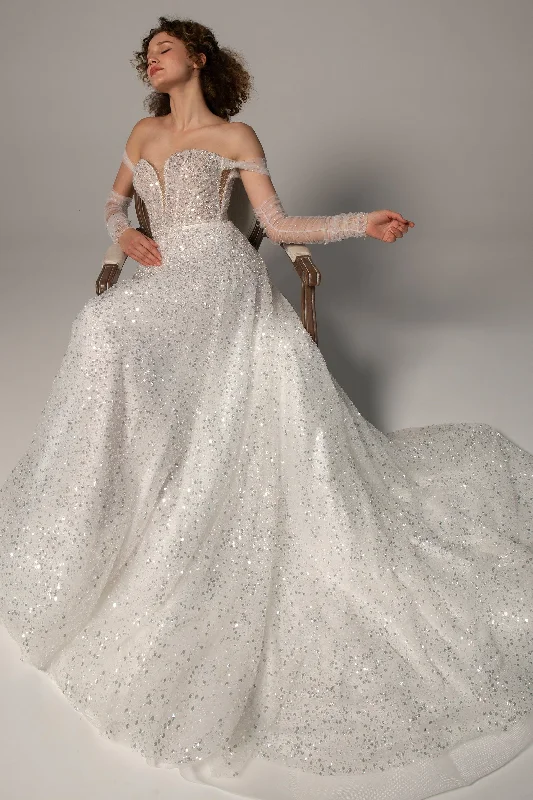 A-Line Court Train Sequined Wedding Dress CW2381