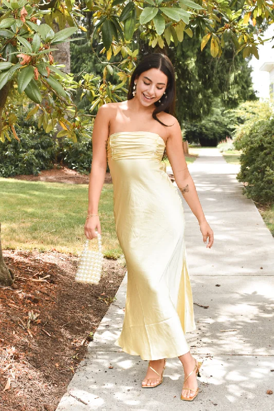 Andie Butter Yellow Silky Midi Dress