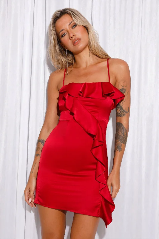 Bright Bling Satin Mini Dress Red