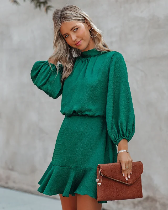 Call Me Angel Textured Satin Dress - Hunter Green - FINAL SALE