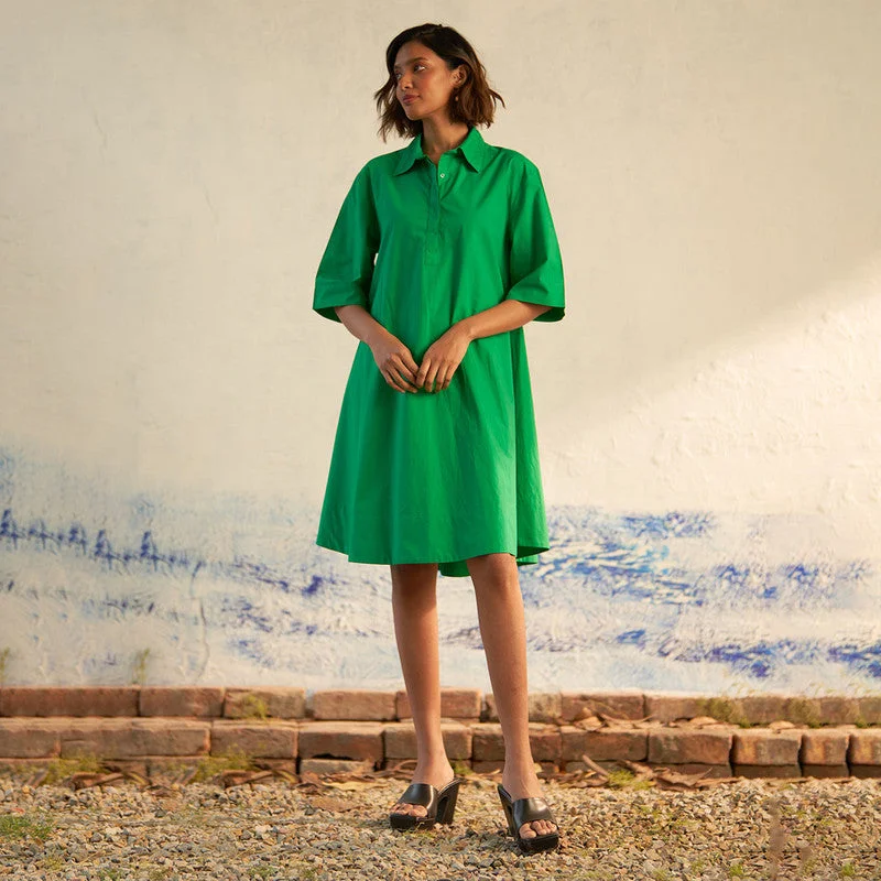 Cotton Mini Shirt Dress for Women | Green