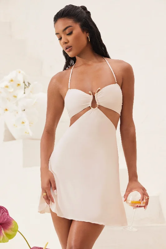 Bandeau Cut Out A-Line Mini Dress in Ivory