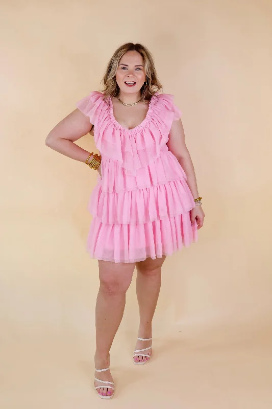 Last Chance Size Small | Dazzle The Room Tulle Tiered Dress in Light Pink