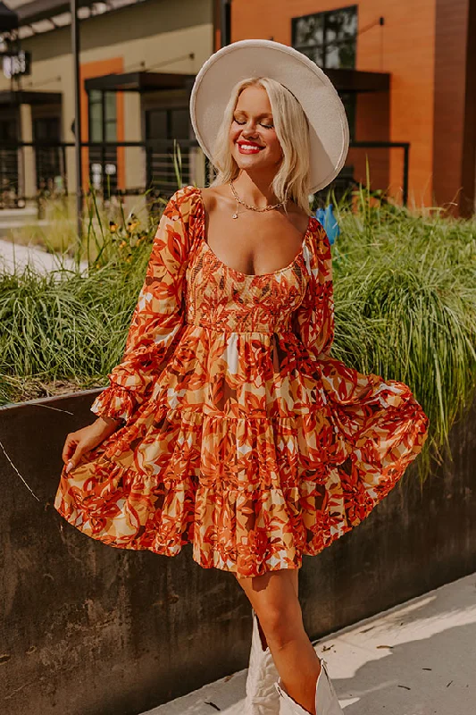 Fall Foliage Smocked Mini Dress