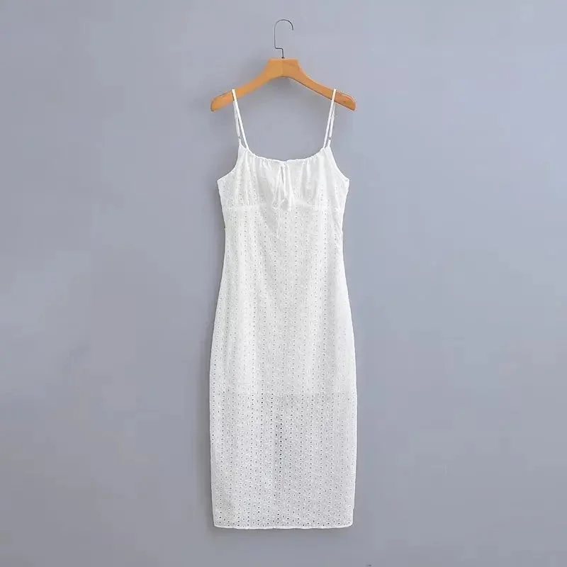 FashionSierra-Vintage  Cotton White Embroidery  Strap  Lace  Women  Sexy  See through  Sleeveless  Beach  Summer  Vestidos Boho Dress