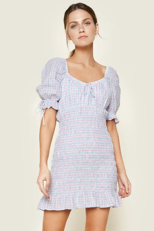 Finders Gingham Smocked Mini Dress