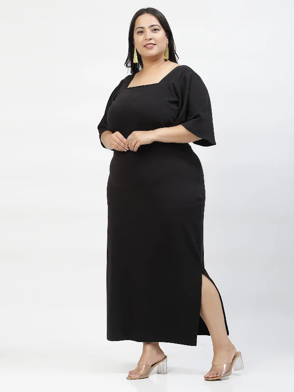 Flared Sleeve Plus Size Sheath Maxi Dress