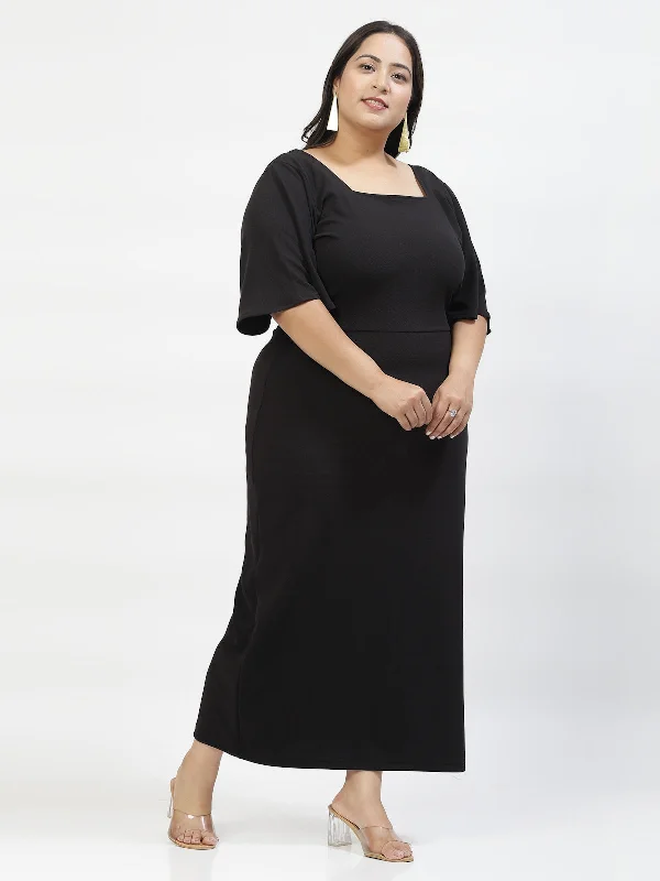 Flared Sleeve Plus Size Sheath Maxi Dress