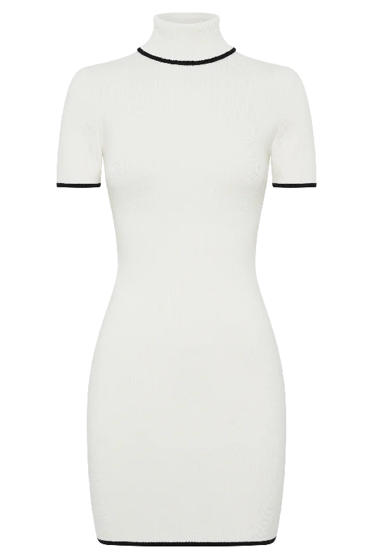 Hayley Turtleneck Contrast Knit Mini Dress - Ivory