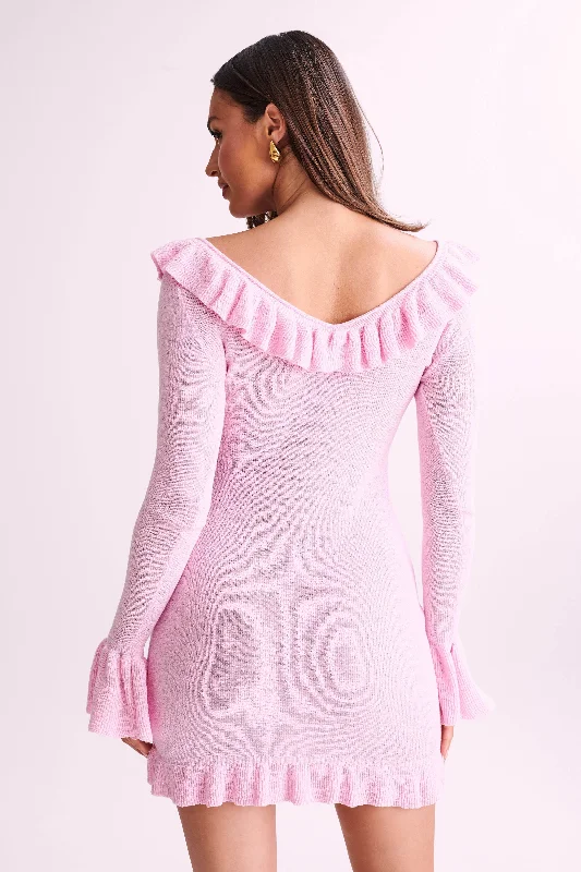 Karolina Knit Mini Dress With Frill - Blush Pink