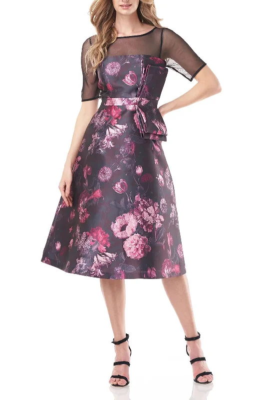 Kay Unger 5516087 Floral Print Cocktail Midi Dress