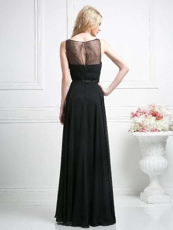 Ladivine 7458 - Illusion Chiffon Empire Waist Gown