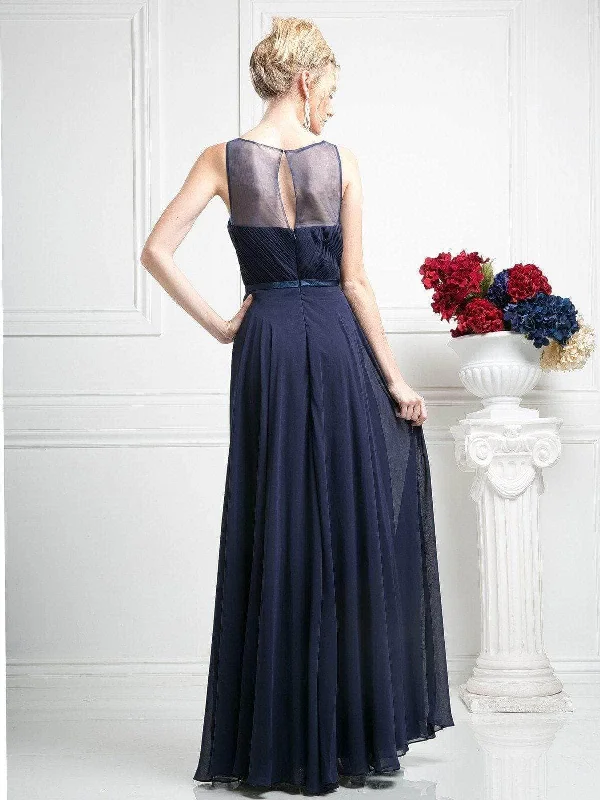 Ladivine 7458 - Illusion Chiffon Empire Waist Gown