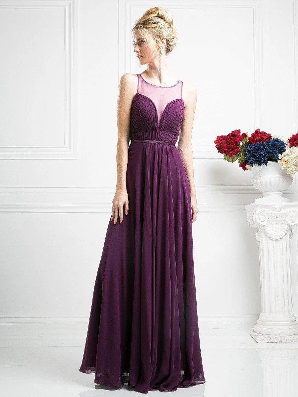 Ladivine 7458 - Illusion Chiffon Empire Waist Gown