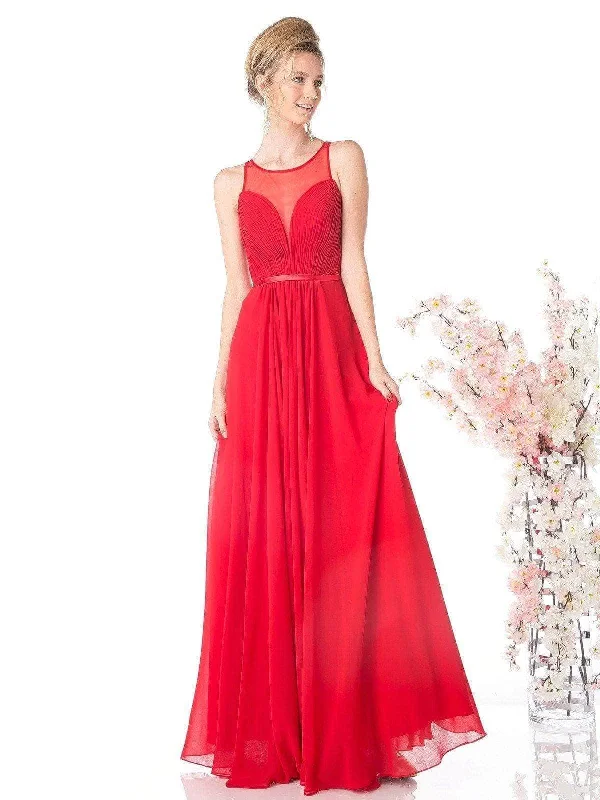 Ladivine 7458 - Illusion Chiffon Empire Waist Gown