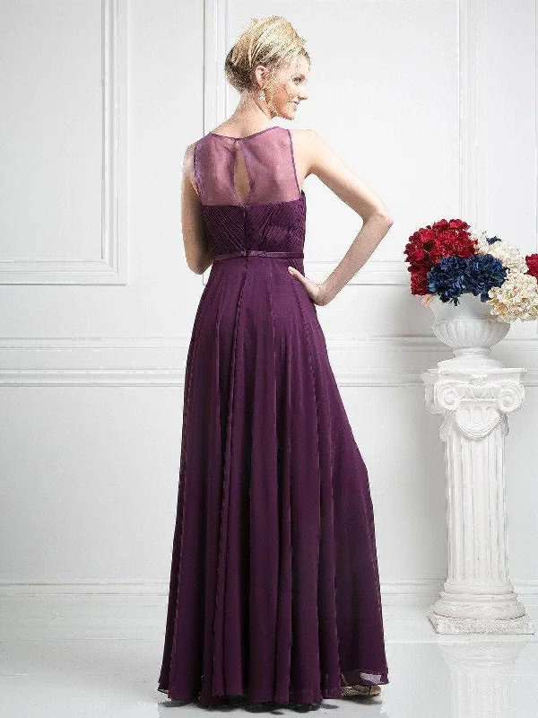 Ladivine 7458 - Illusion Chiffon Empire Waist Gown