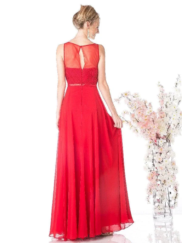 Ladivine 7458 - Illusion Chiffon Empire Waist Gown