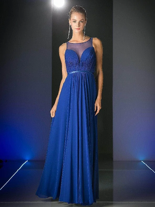 Ladivine 7458 - Illusion Chiffon Empire Waist Gown