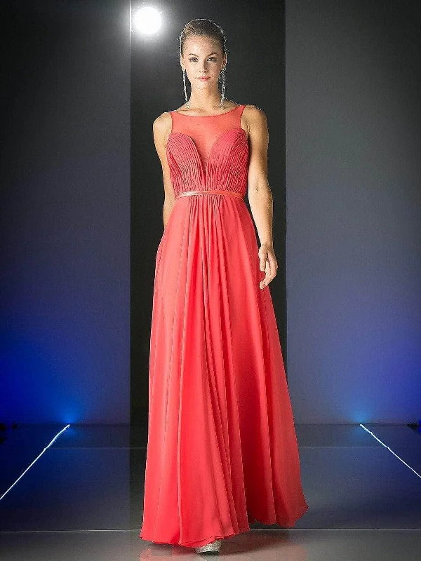 Ladivine 7458 - Illusion Chiffon Empire Waist Gown