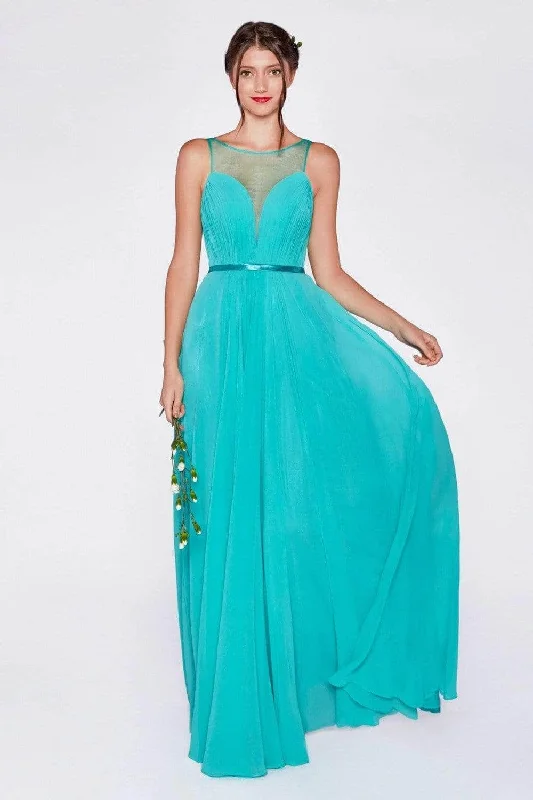 Ladivine 7458 - Illusion Chiffon Empire Waist Gown