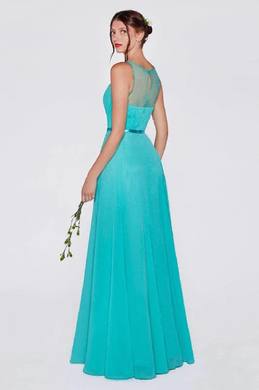 Ladivine 7458 - Illusion Chiffon Empire Waist Gown