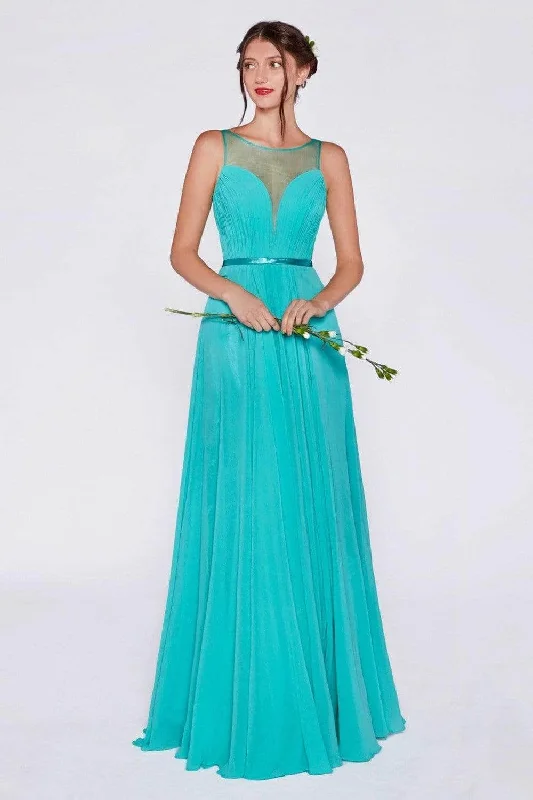 Ladivine 7458 - Illusion Chiffon Empire Waist Gown