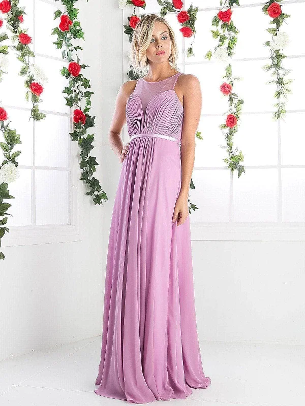 Ladivine 7458 - Illusion Chiffon Empire Waist Gown