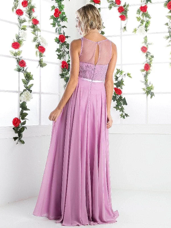 Ladivine 7458 - Illusion Chiffon Empire Waist Gown