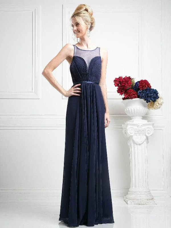 Ladivine 7458 - Illusion Chiffon Empire Waist Gown