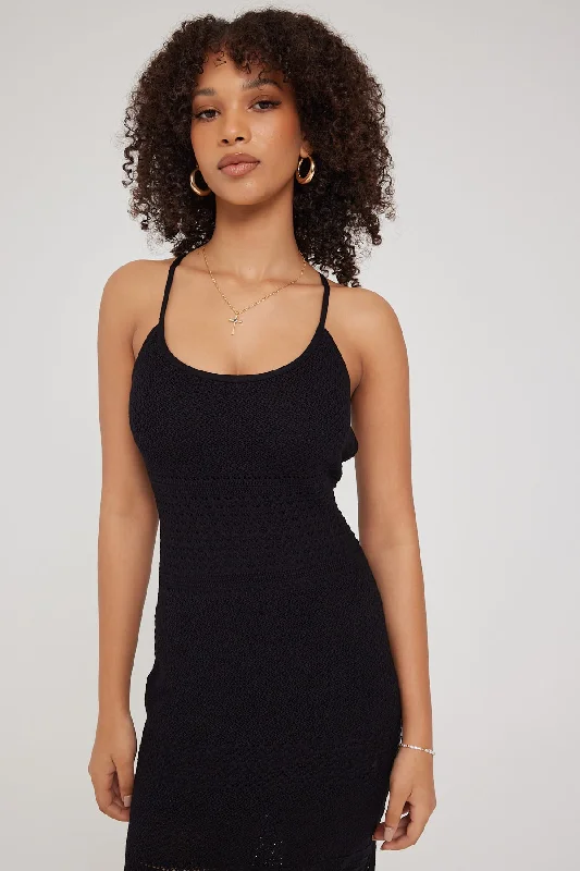 Perfect Stranger Soleil Crochet Knit Midi Dress Black