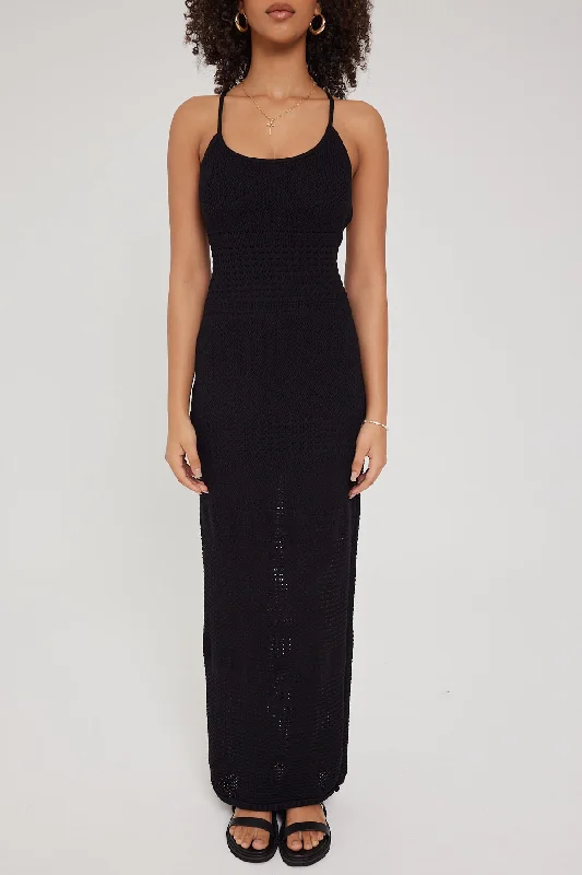 Perfect Stranger Soleil Crochet Knit Midi Dress Black