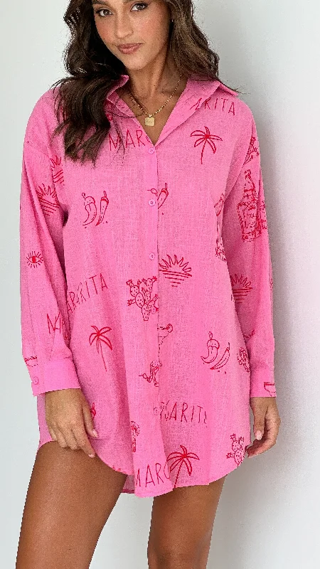 Piper Shirt Dress - Pink / Red Margarita