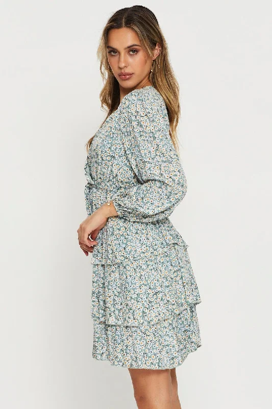 Print Mini Dress Long Sleeve