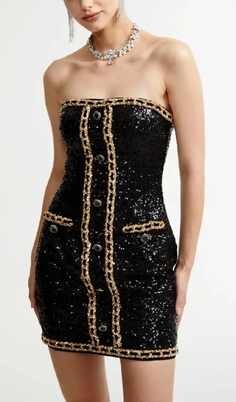 SEQUIN CHAIN STRAPLESS MINI DRESS