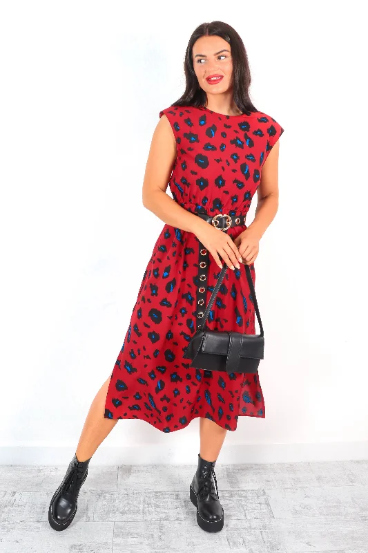 Spot My Baby - Red Leopard Print Midi Dress