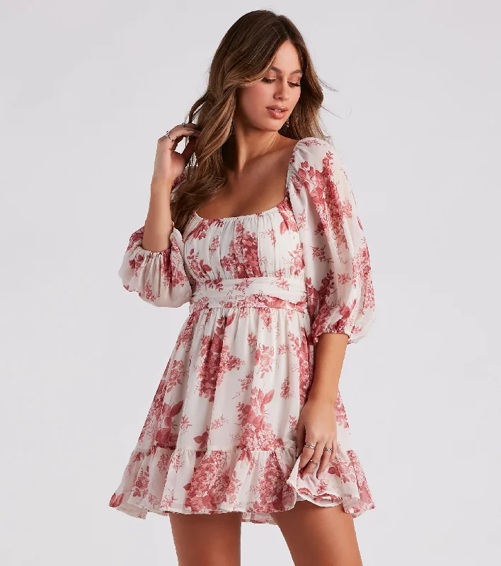 Sunday Girl Floral Chiffon Skater Dress