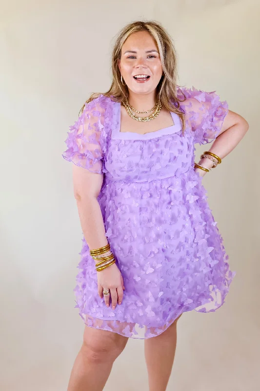 Last Chance Size Small | Sweetest Rush Butterfly Print Babydoll Dress in Lavender Purple