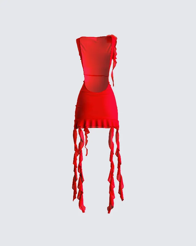 Tiana Red Ruffle Rosette Dress