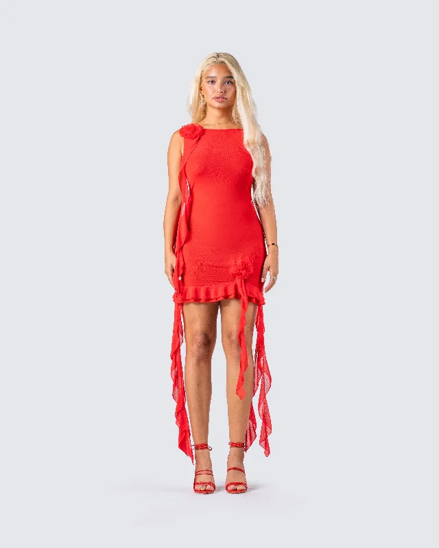 Tiana Red Ruffle Rosette Dress