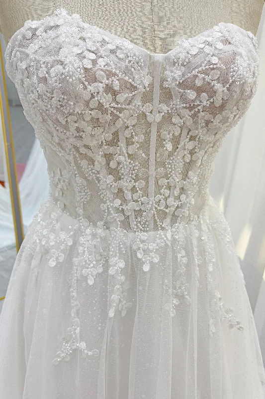 A-Line Court Train Lace Tulle Wedding Dress CW3229