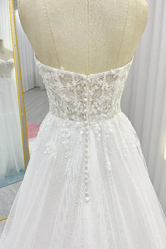 A-Line Court Train Lace Tulle Wedding Dress CW3229