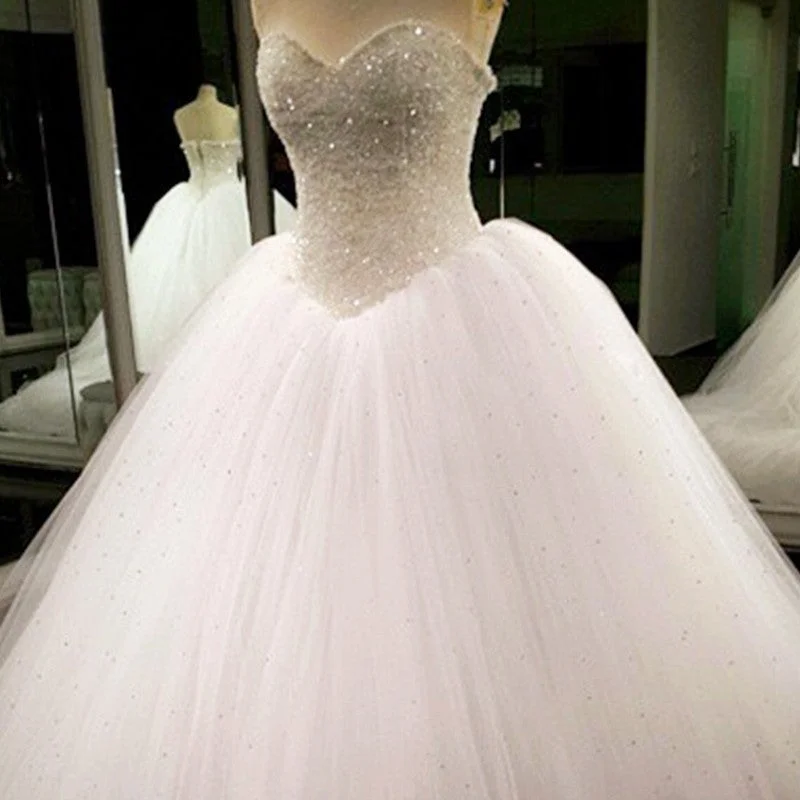 Bling Bling Sweetheart Drop Waist Wedding Princess Dresses Lace Appliques