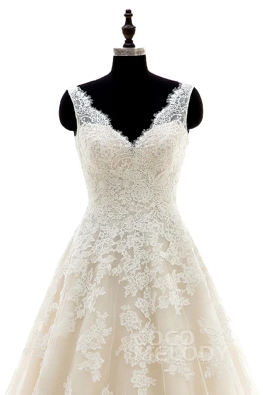 A-Line Court Train Tulle and Lace Wedding Dress CWAT16004