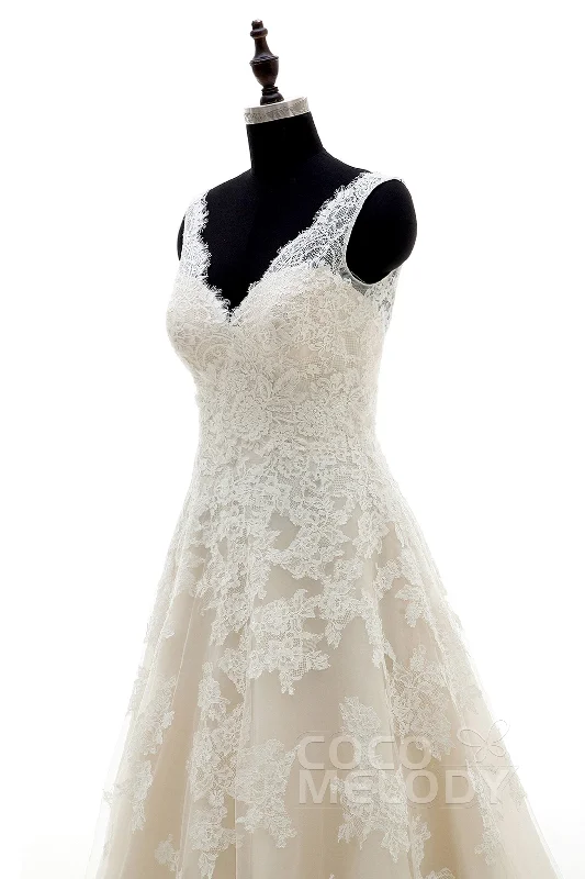 A-Line Court Train Tulle and Lace Wedding Dress CWAT16004