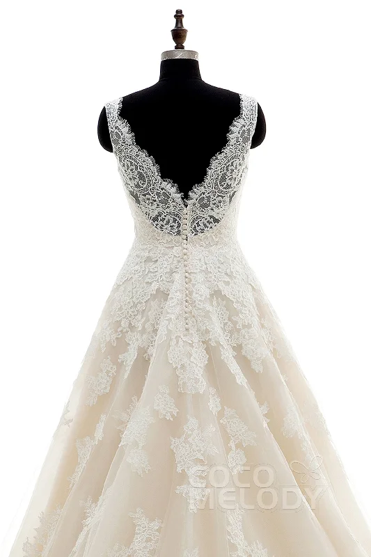 A-Line Court Train Tulle and Lace Wedding Dress CWAT16004