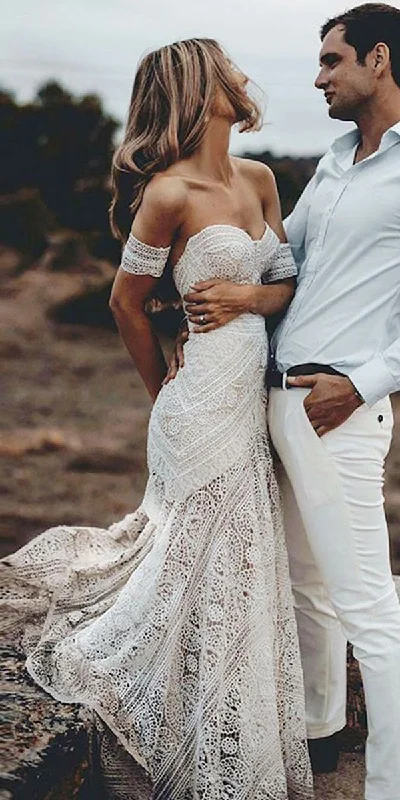 Lace Mermaid Beach Most Popular Unique Wedding Dresses WD065